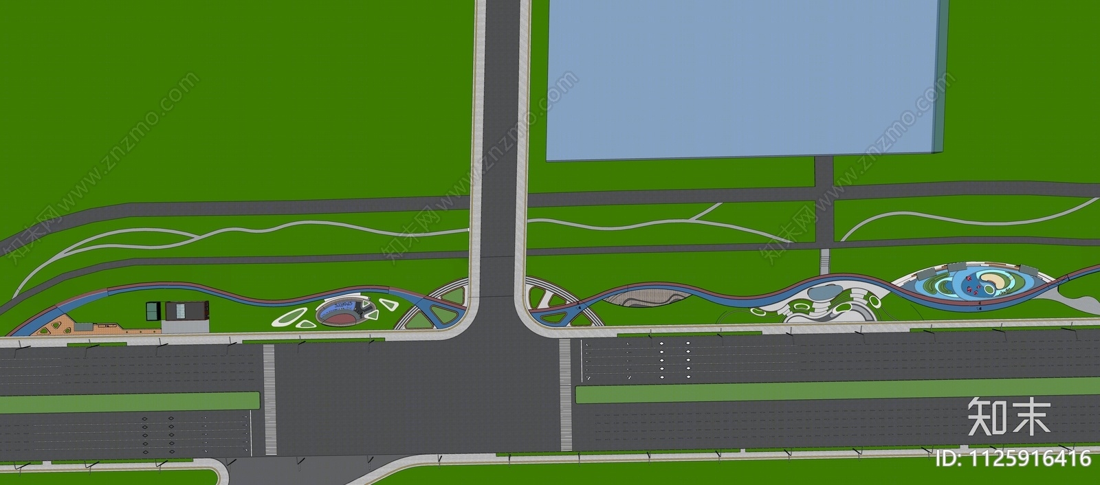 现代街头绿地带状绿地景观SU模型下载【ID:1125916416】