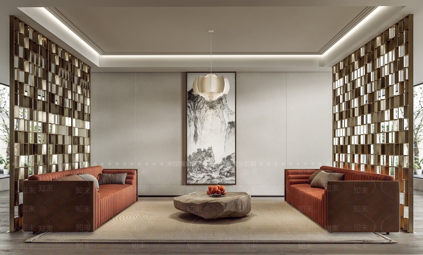 新中式售楼处VIP休闲区SU模型下载【ID:1125917416】