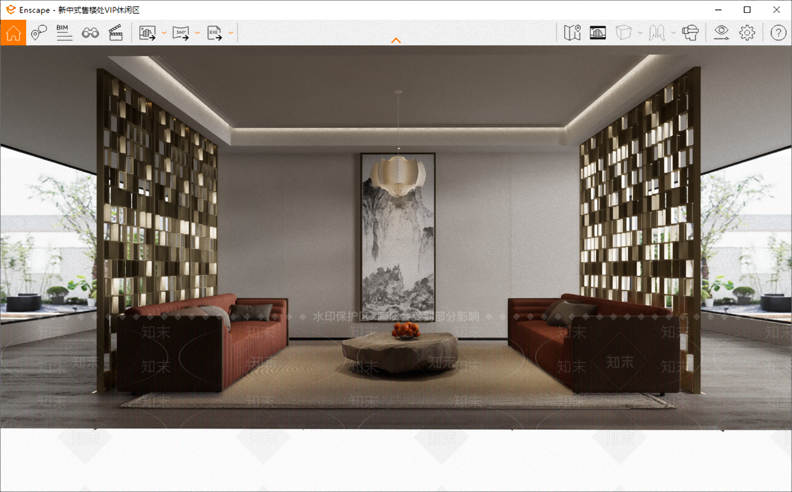 新中式售楼处VIP休闲区SU模型下载【ID:1125917416】