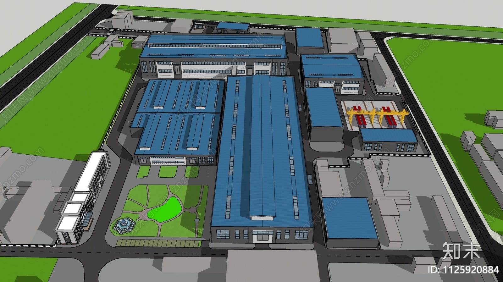 现代工业厂房建筑SU模型下载【ID:1125920884】