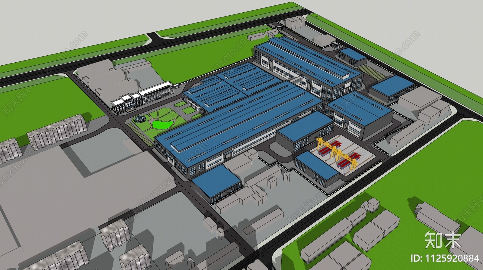现代工业厂房建筑SU模型下载【ID:1125920884】