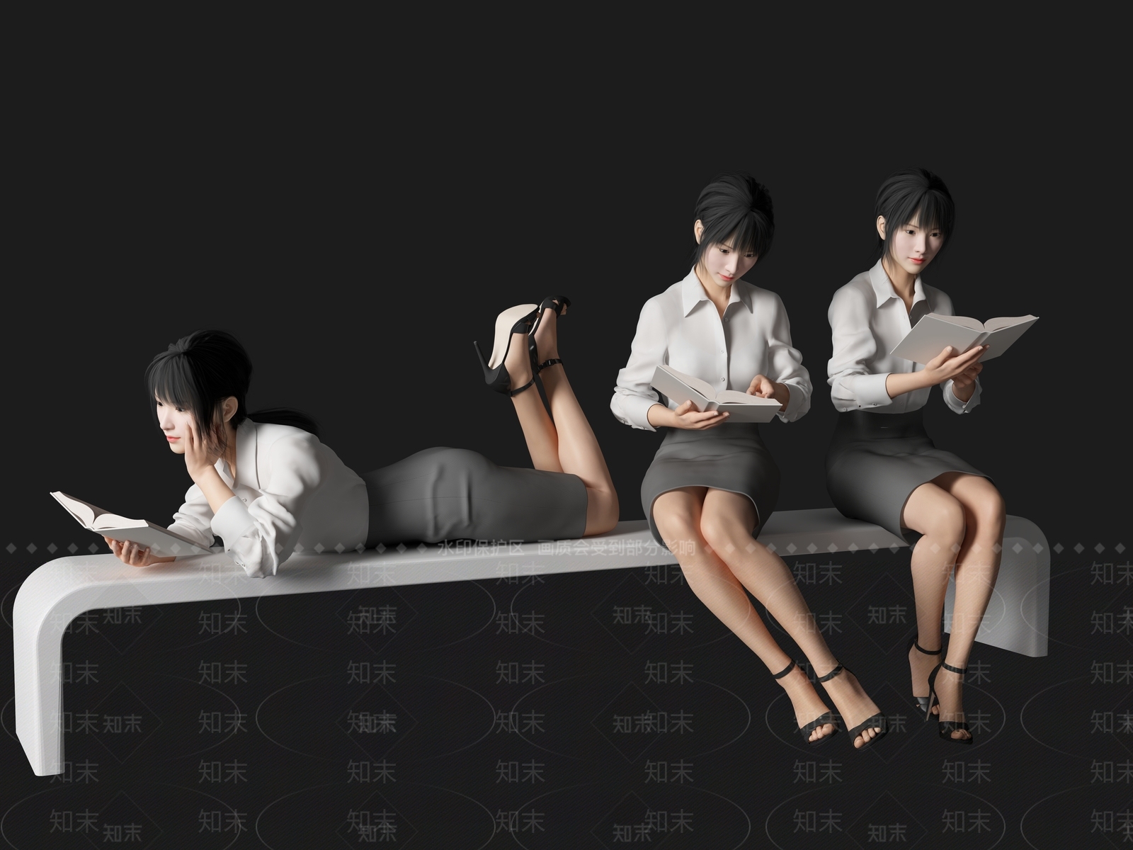 坐姿阅读人物SU模型下载【ID:1125922401】