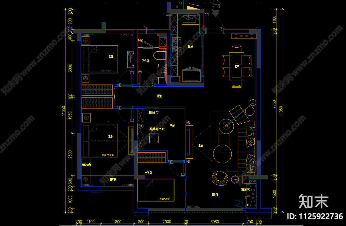 美式样板房施工图效果图cad施工图下载【ID:1125922736】