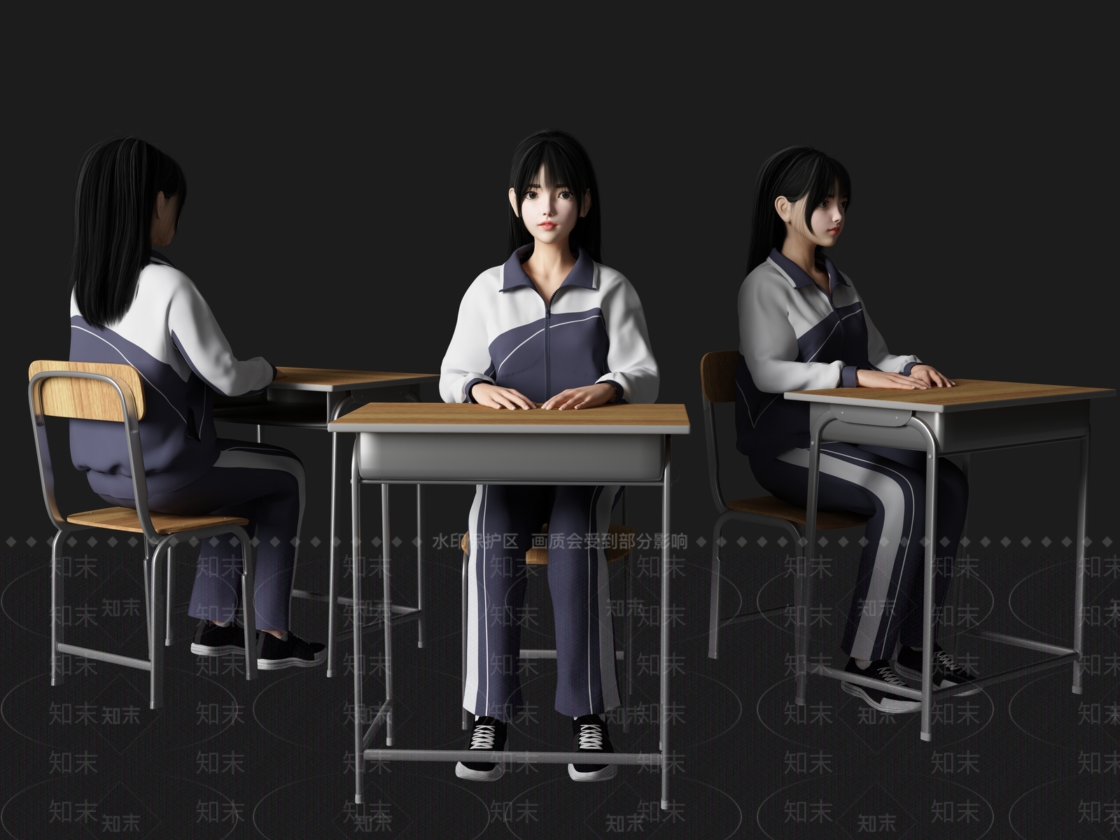 坐姿学生人物SU模型下载【ID:1125923215】