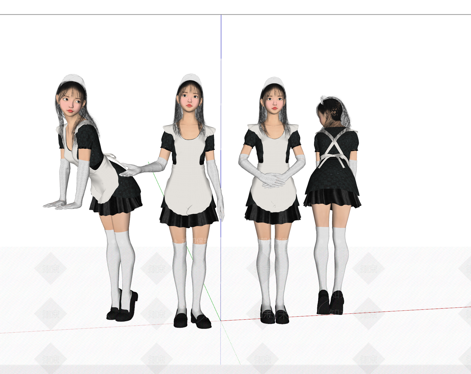 女仆服务员人物SU模型下载【ID:1125923185】