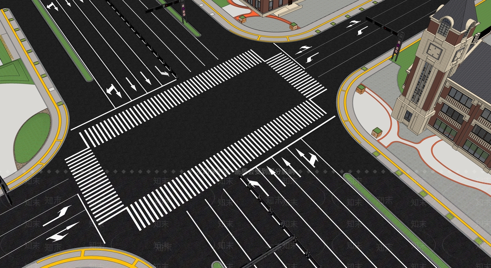 现代市政道路景观SU模型下载【ID:1125924658】
