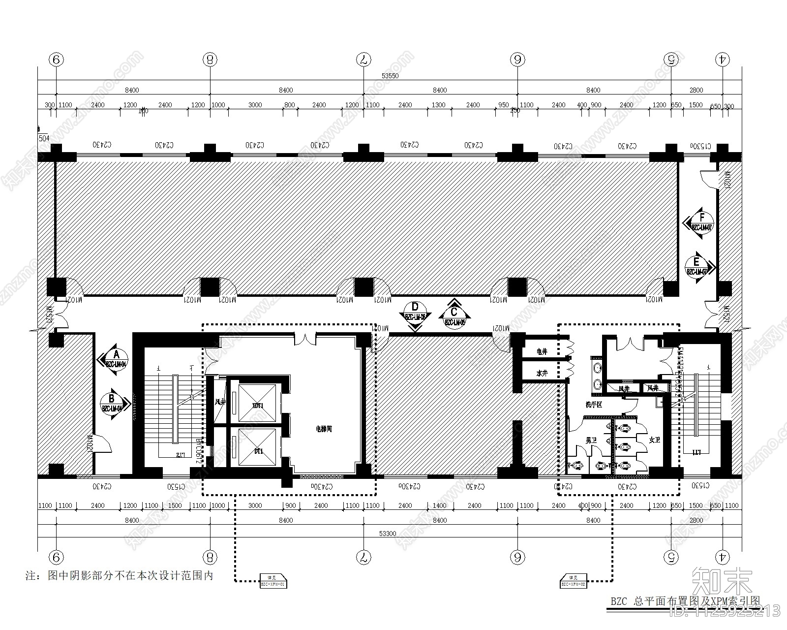 现代办公楼公区设计cad施工图下载【ID:1125925213】