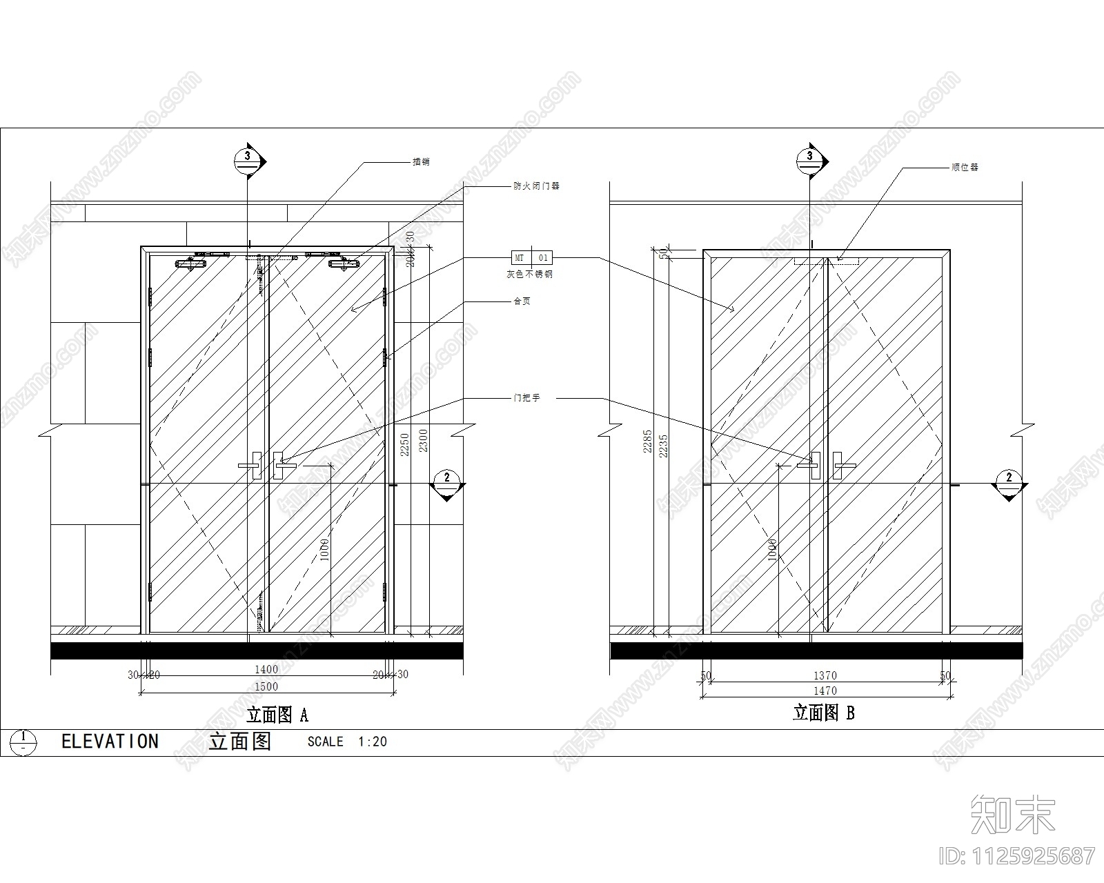 双开防火门门套收口节点图施工图下载【ID:1125925687】