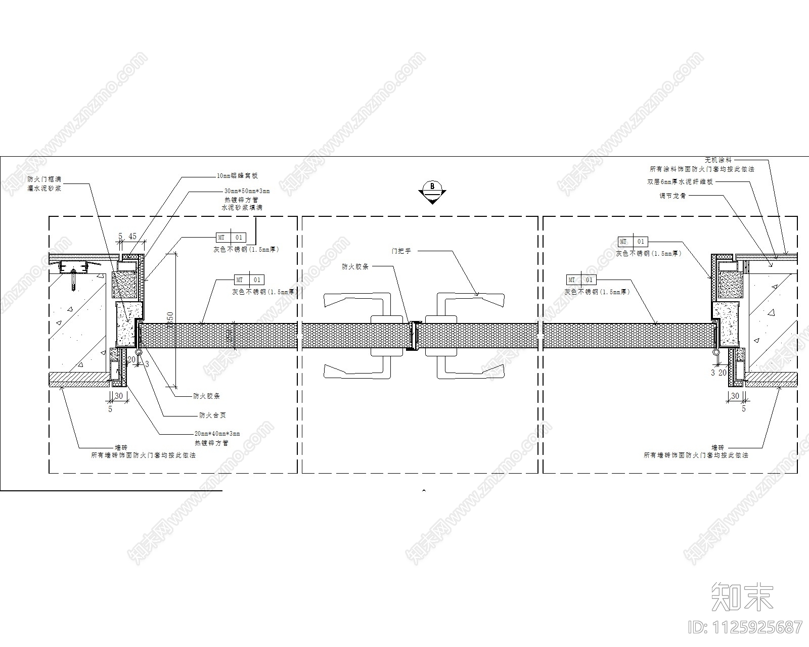 双开防火门门套收口节点图施工图下载【ID:1125925687】
