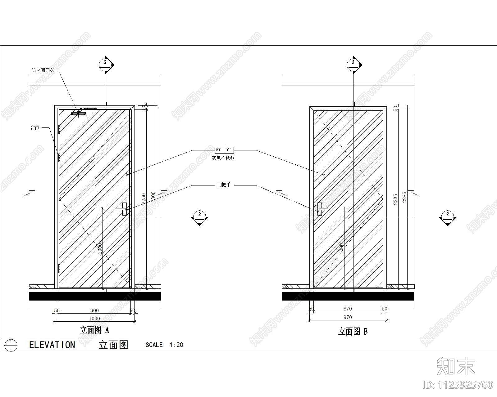 单开防火门门套收口节点图cad施工图下载【ID:1125925760】