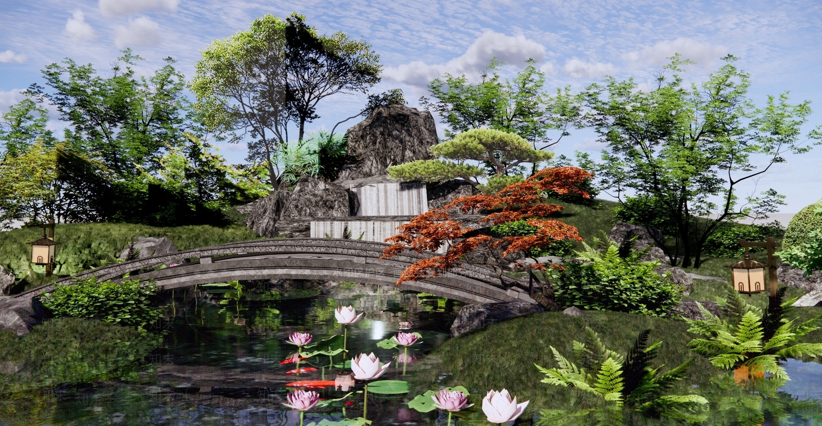 新中式假山水景SU模型下载【ID:1125926595】_知末su模型网