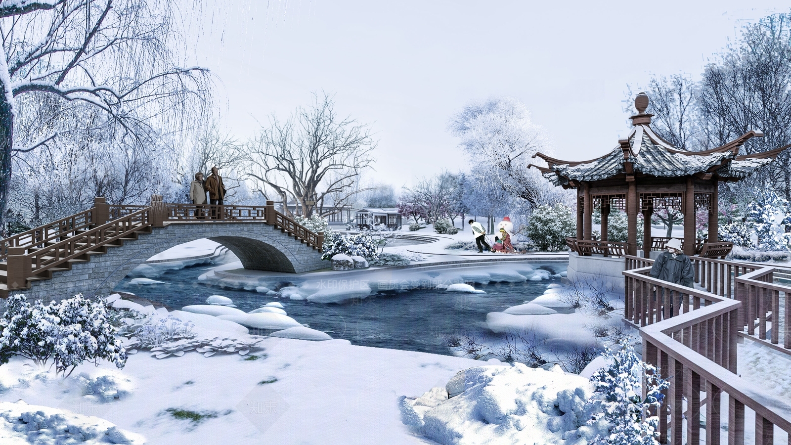 新中式公园景观SU模型下载【ID:1125939441】