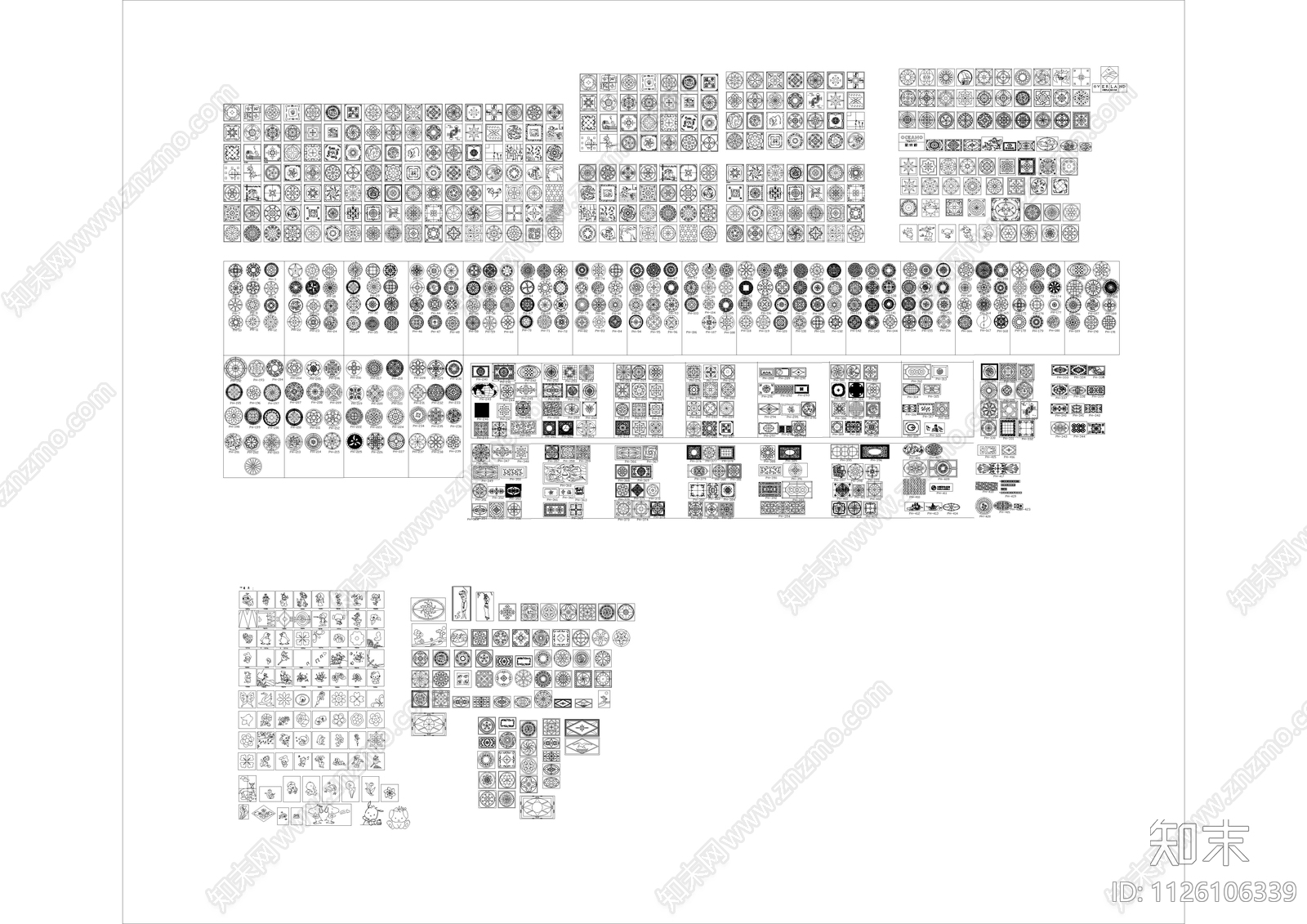 现代地面拼花图库cad施工图下载【ID:1126106339】