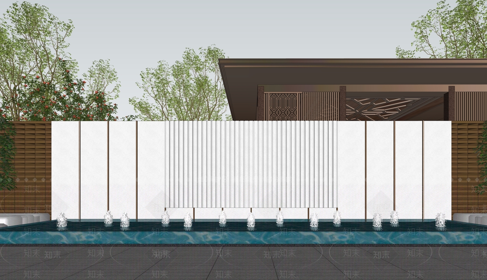现代景墙SU模型下载【ID:1125955817】_知末su模型网