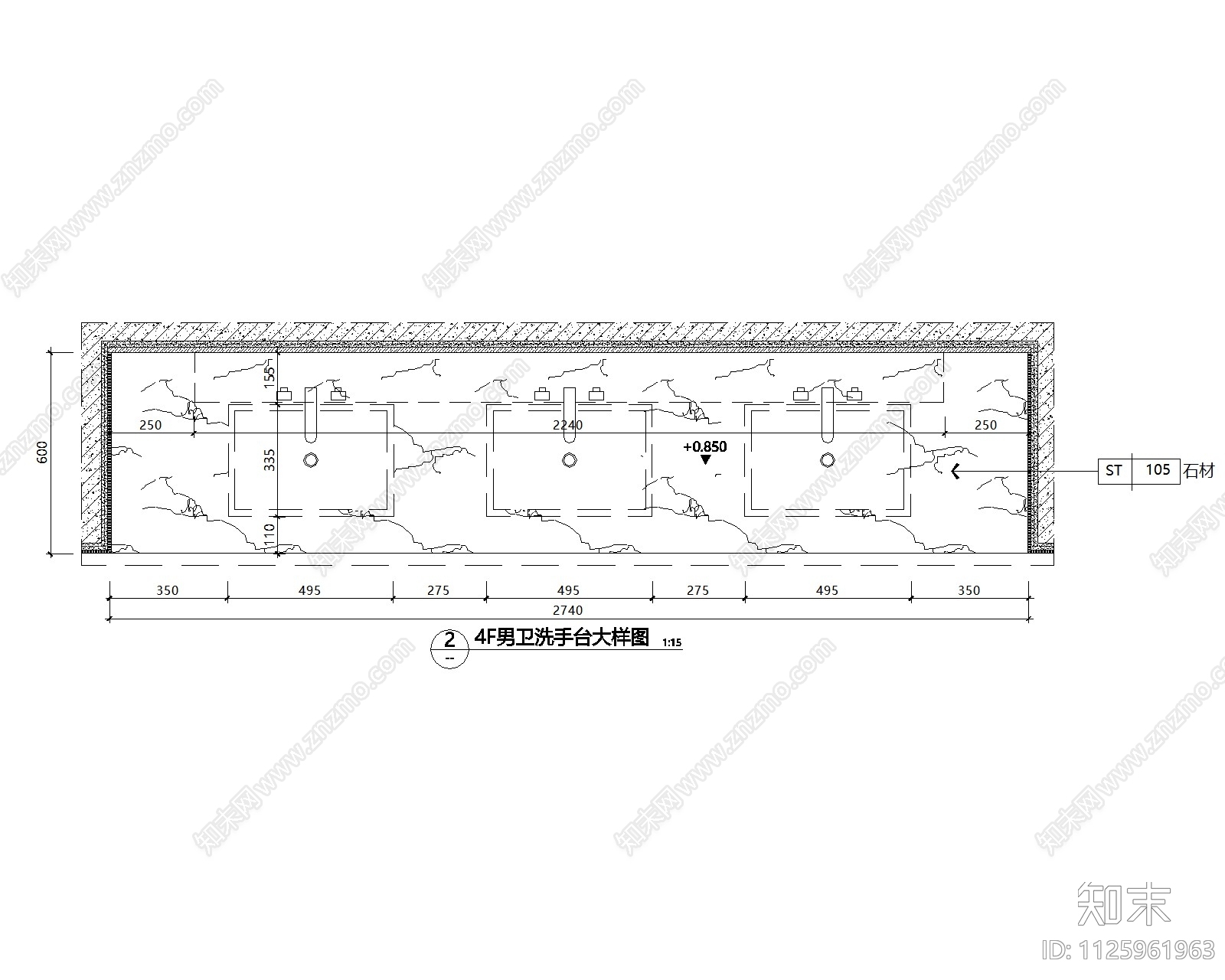 酒店洗手台大样详图施工图下载【ID:1125961963】