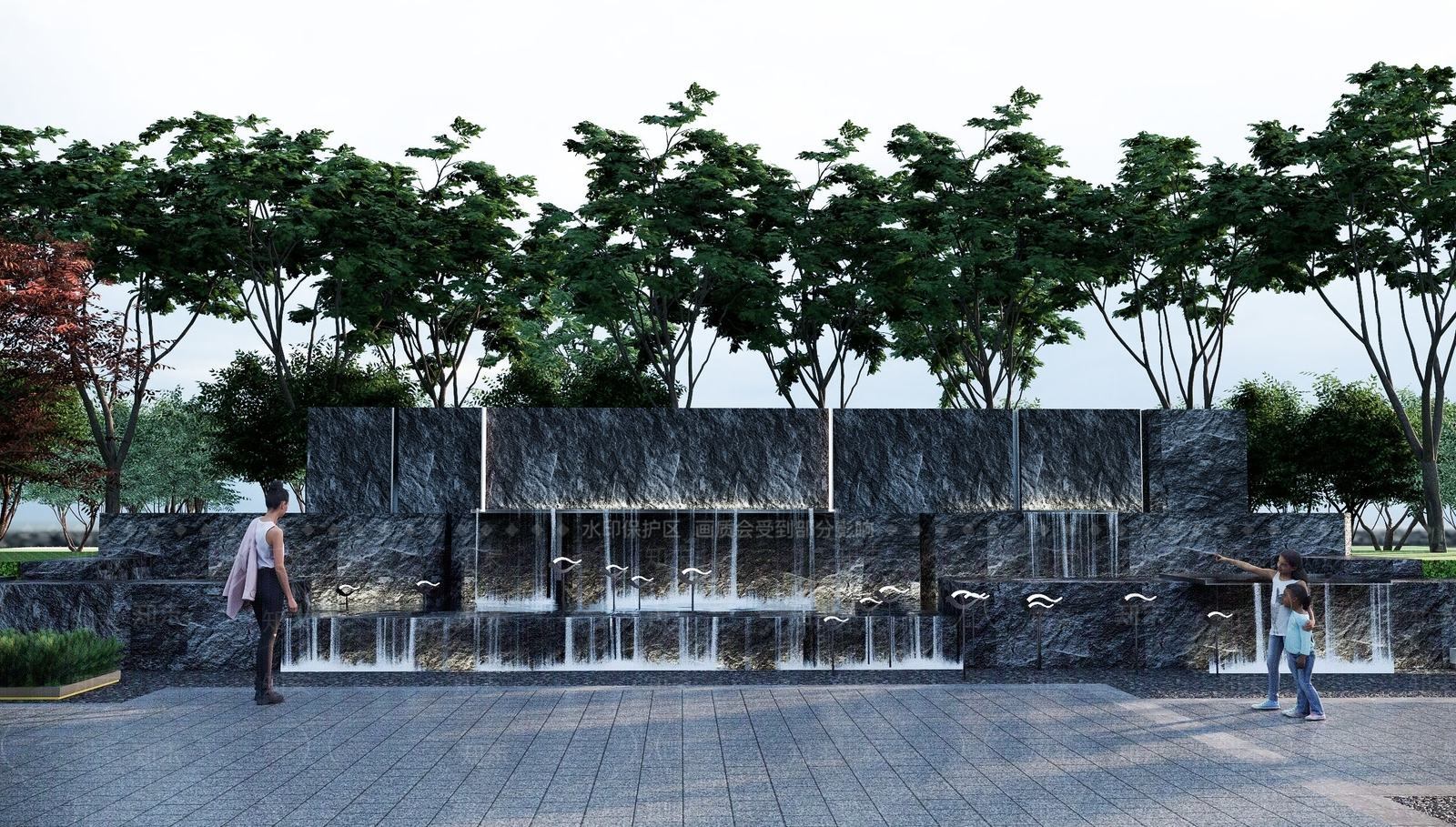 现代景观跌水水景墙SU模型下载【ID:1125960978】_知末su模型网