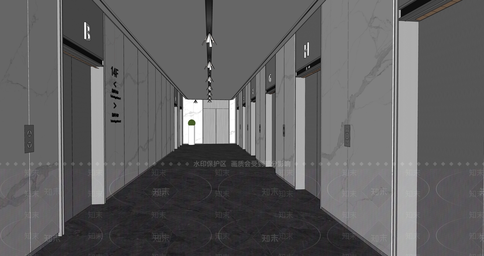 现代办公楼写字楼电梯厅SU模型下载【ID:1125964539】