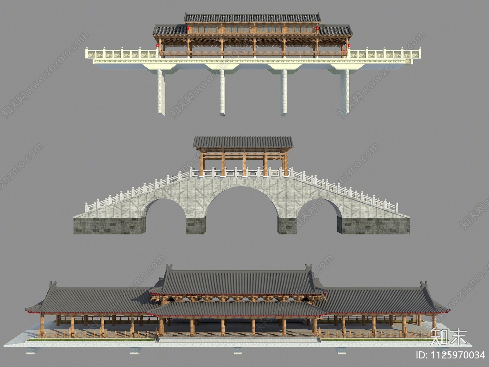 中式景观桥3D模型下载【ID:1125970034】