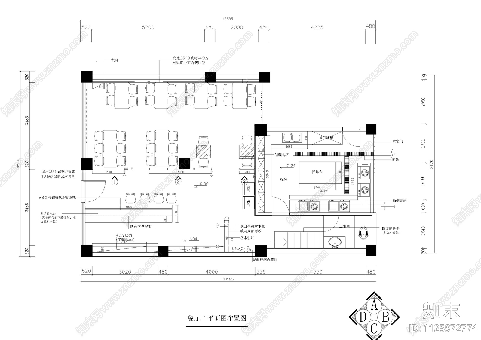 二层西餐装修图cad施工图下载【ID:1125972774】