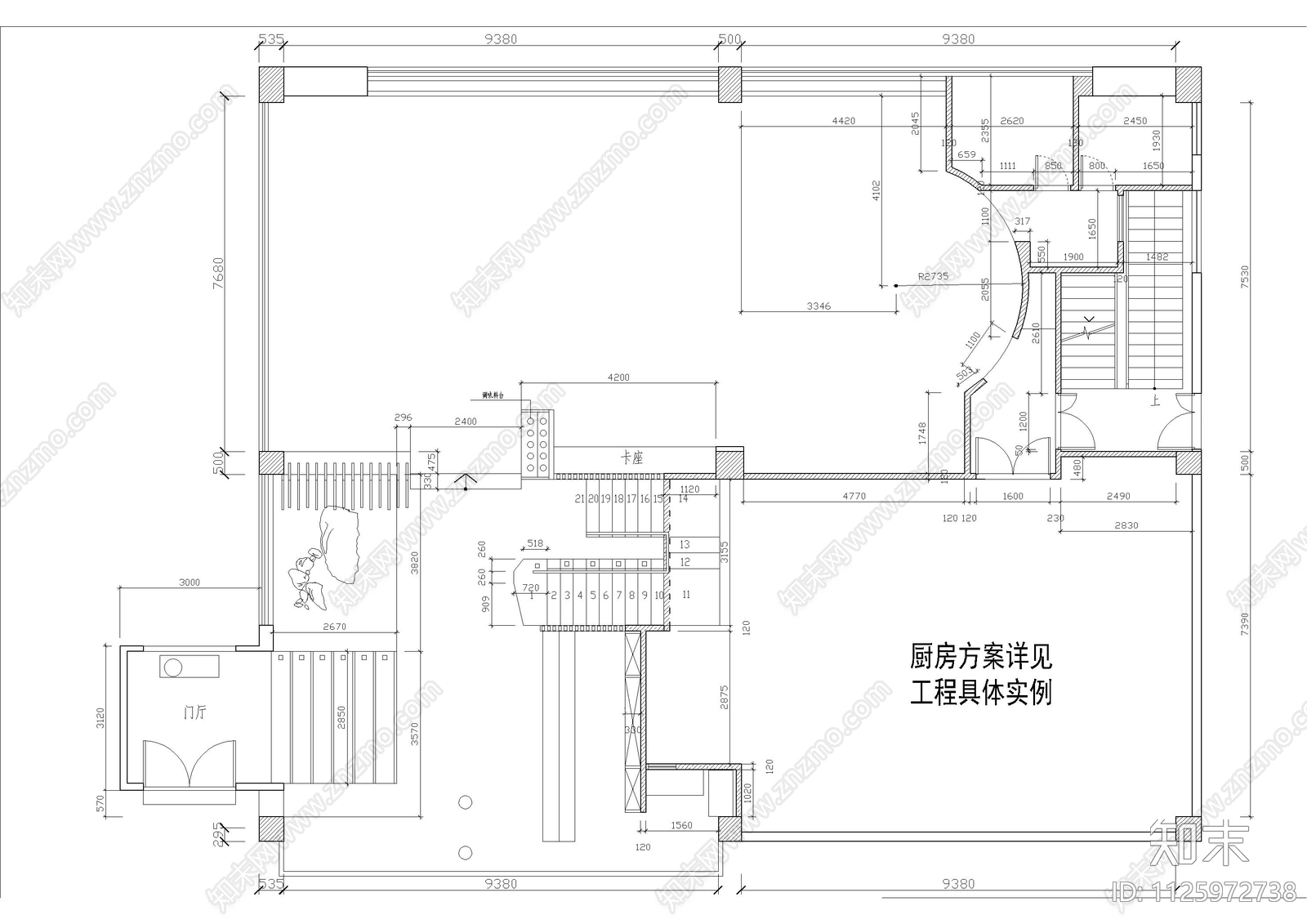 金山渔人西餐厅平面施工图下载【ID:1125972738】