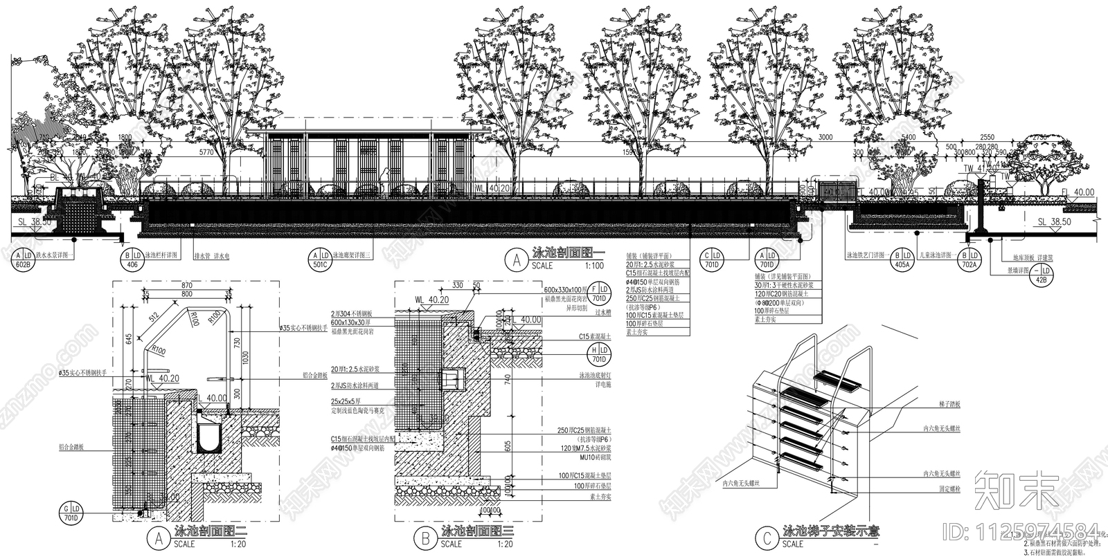 小区泳池详图施工图下载【ID:1125974584】