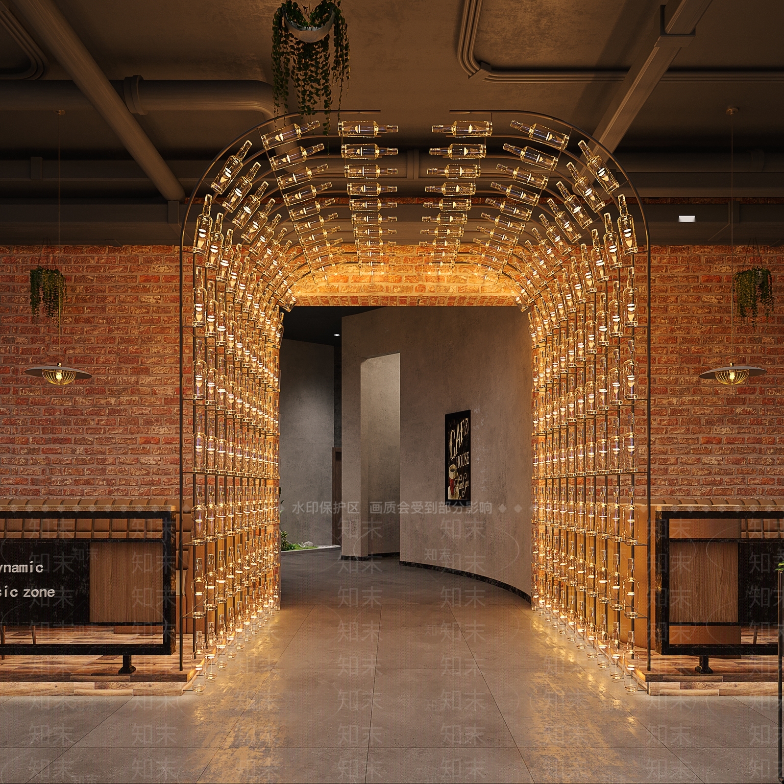 现代酒瓶灯造型走廊3D模型下载【ID:1125990708】