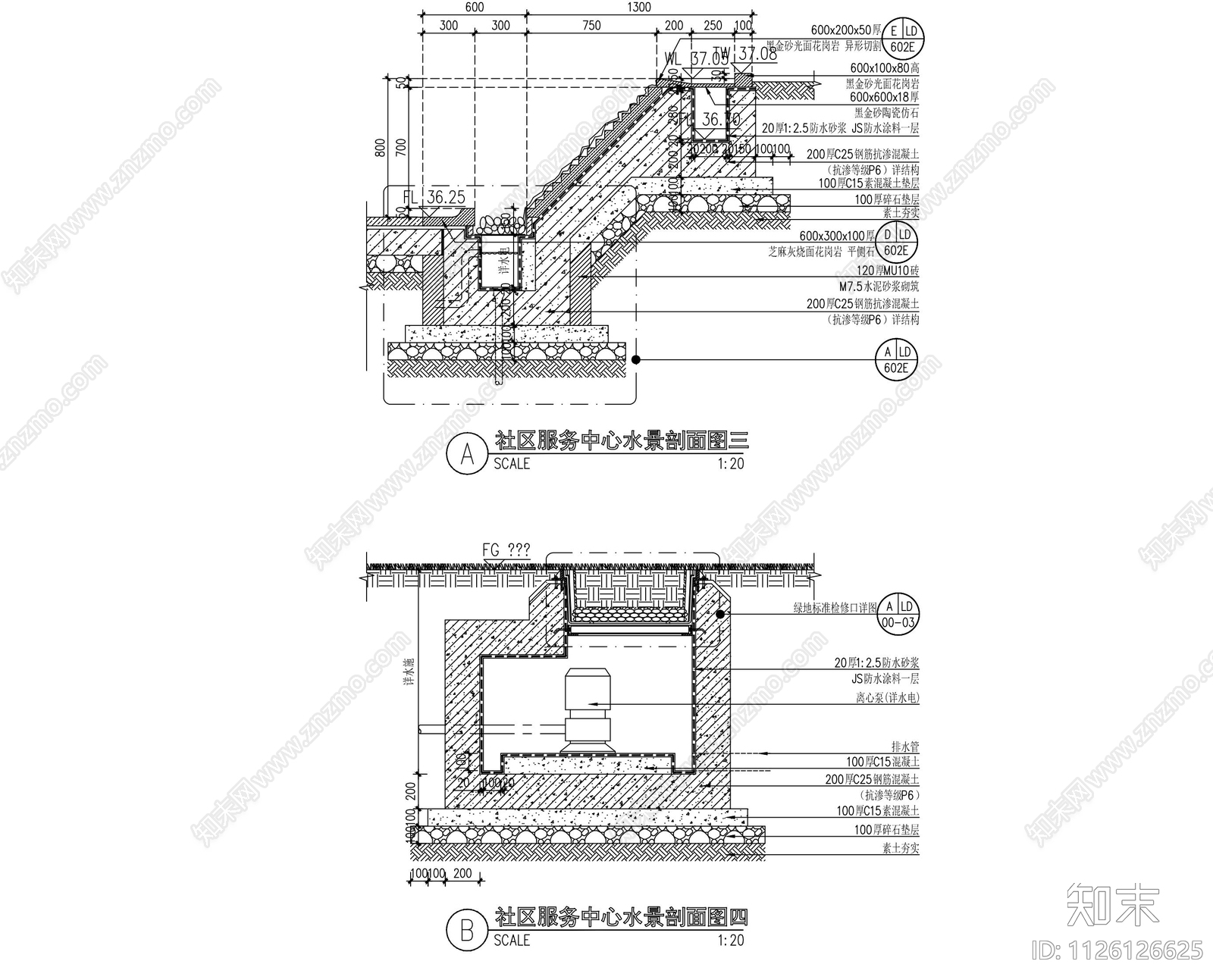 中式住宅大门水景详图cad施工图下载【ID:1126126625】