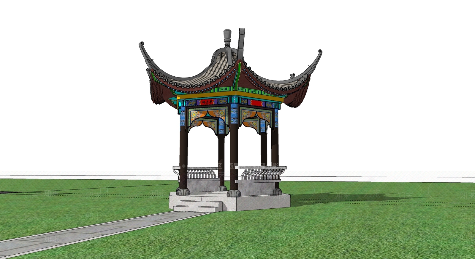 中式亭子SU模型下载【ID:1125999647】