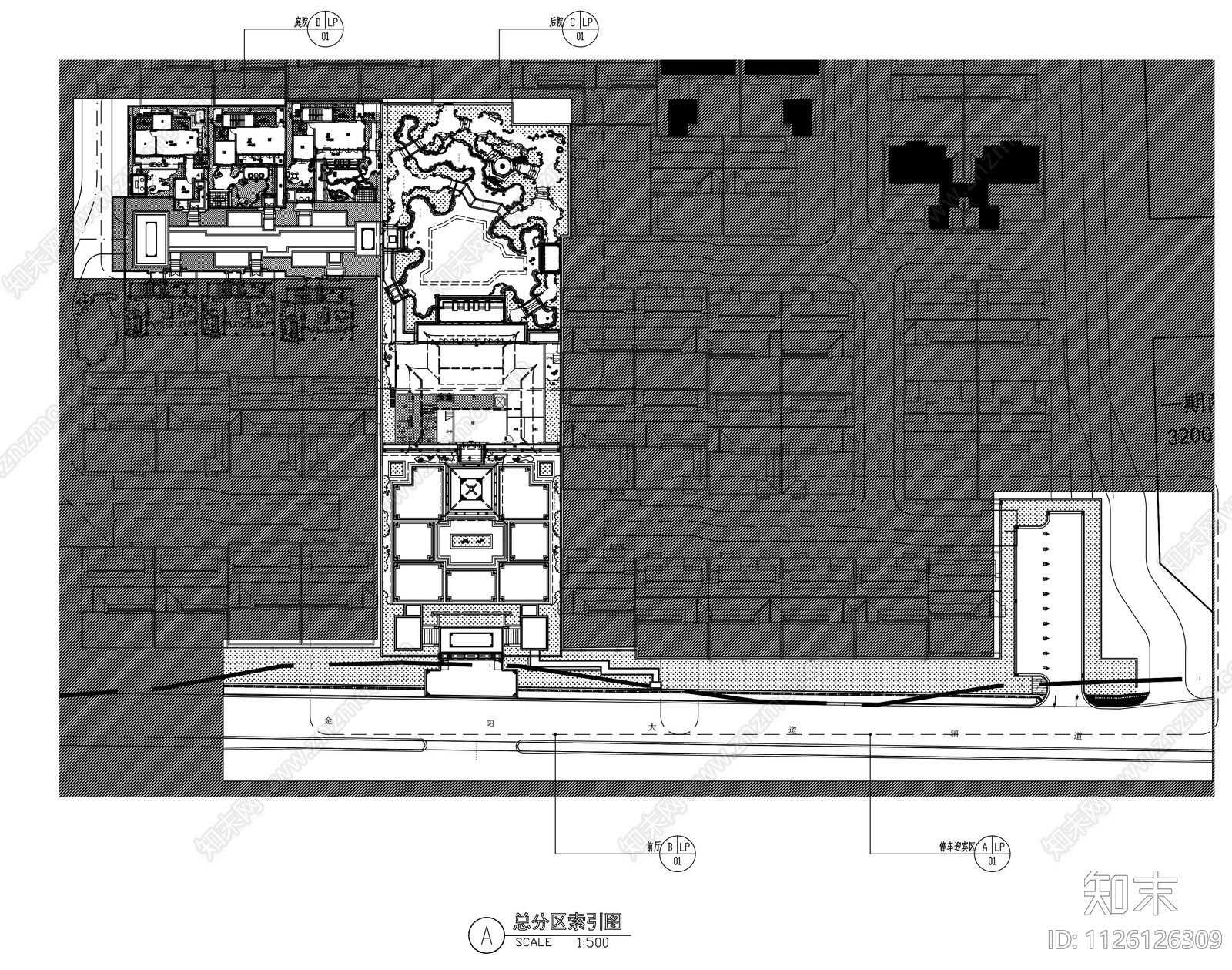 中式风格展示区景观cad施工图下载【ID:1126126309】