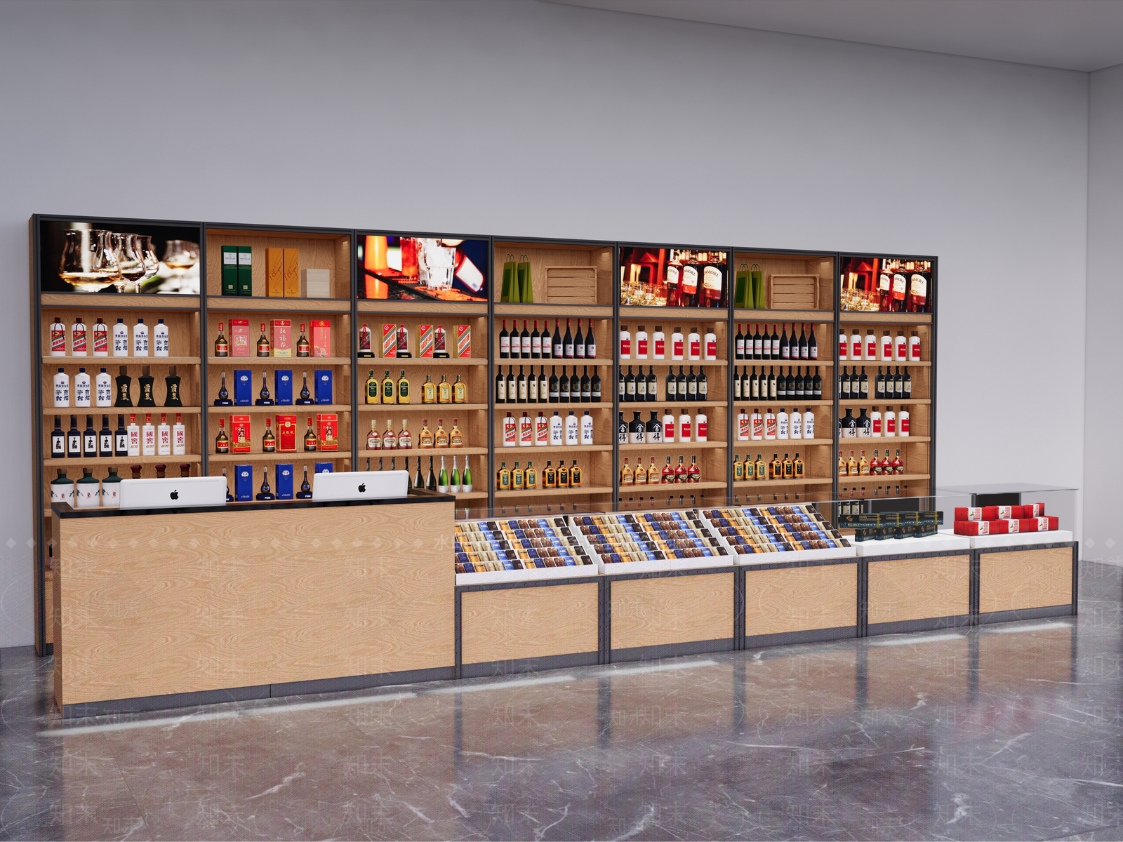 现代超市烟酒柜货架SU模型下载【ID:1126010332】