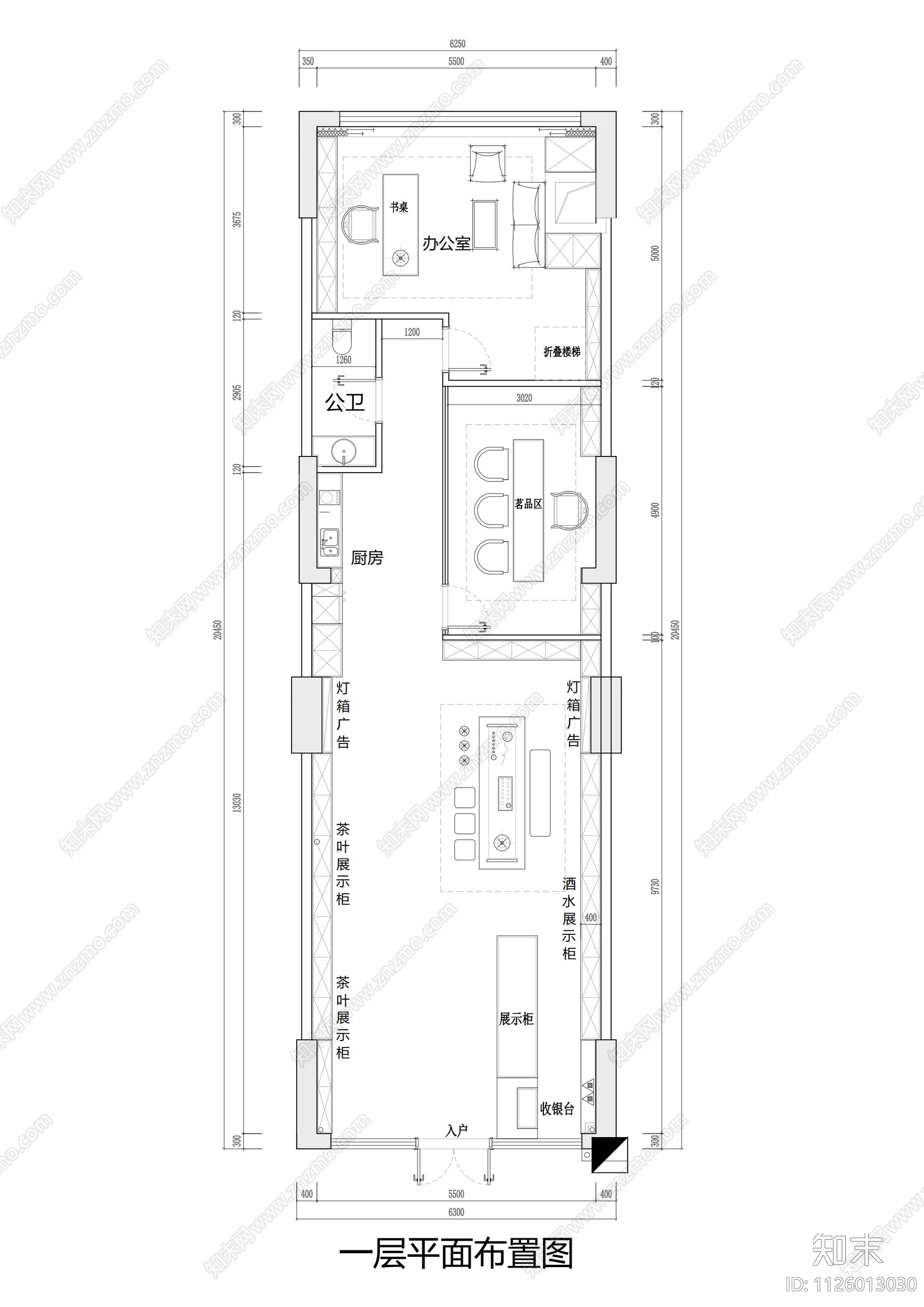 130m²工业风烟酒店平面图施工图下载【ID:1126013030】