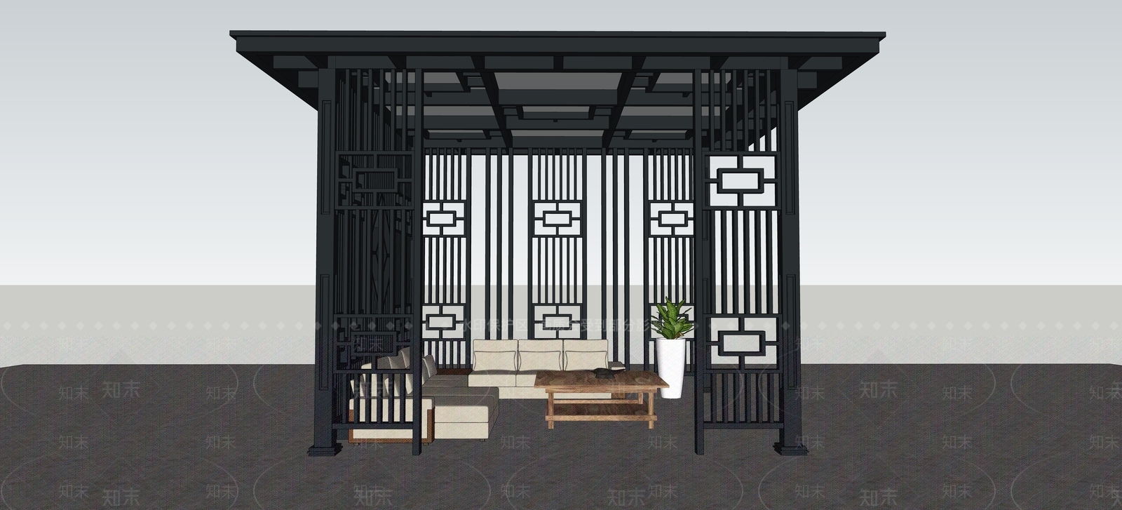 新中式景观休闲凉亭SU模型下载【ID:1126013046】_知末su模型网