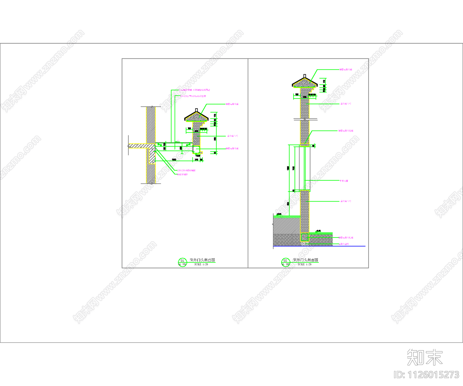 徽派门头大门围墙过梁外立面CAD施工图下载【ID:1126015273】