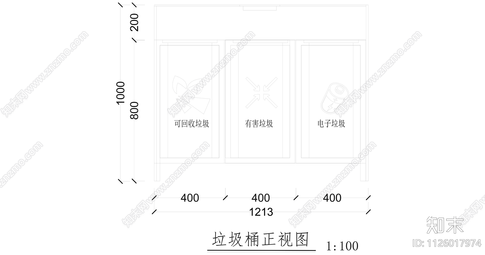 景观小品垃圾桶cad施工图下载【ID:1126017974】