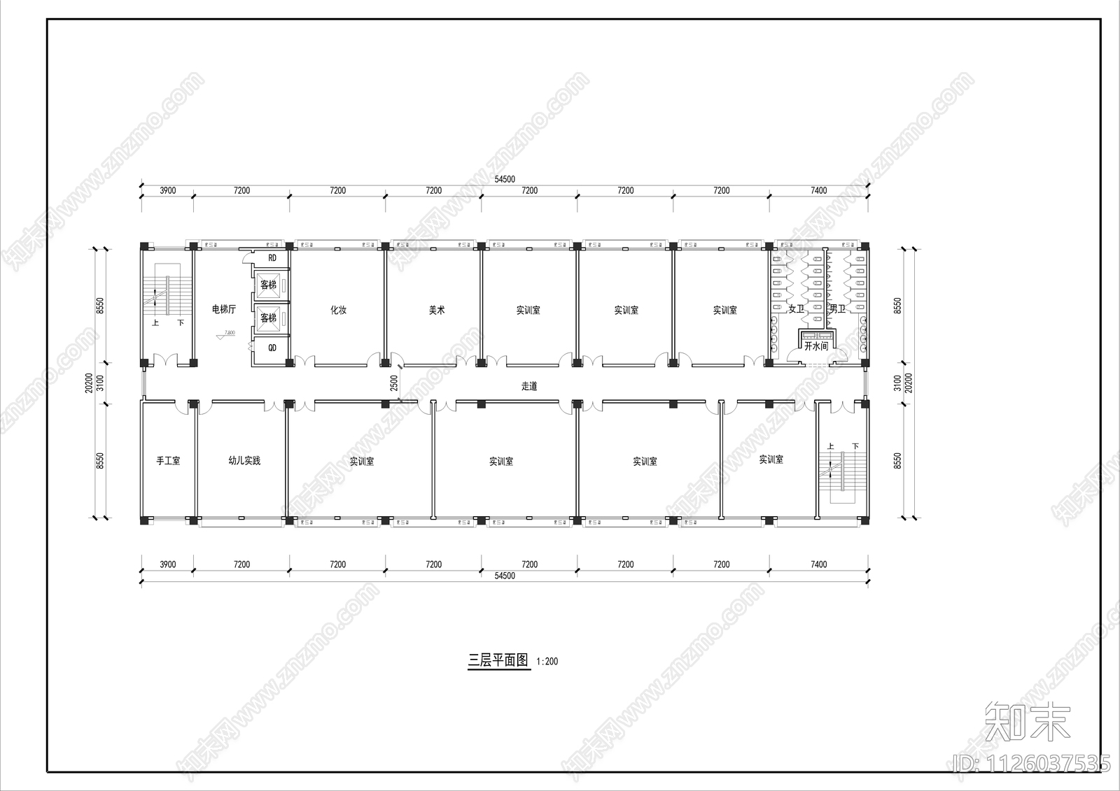 学校教学楼平立剖面cad施工图下载【ID:1126037535】