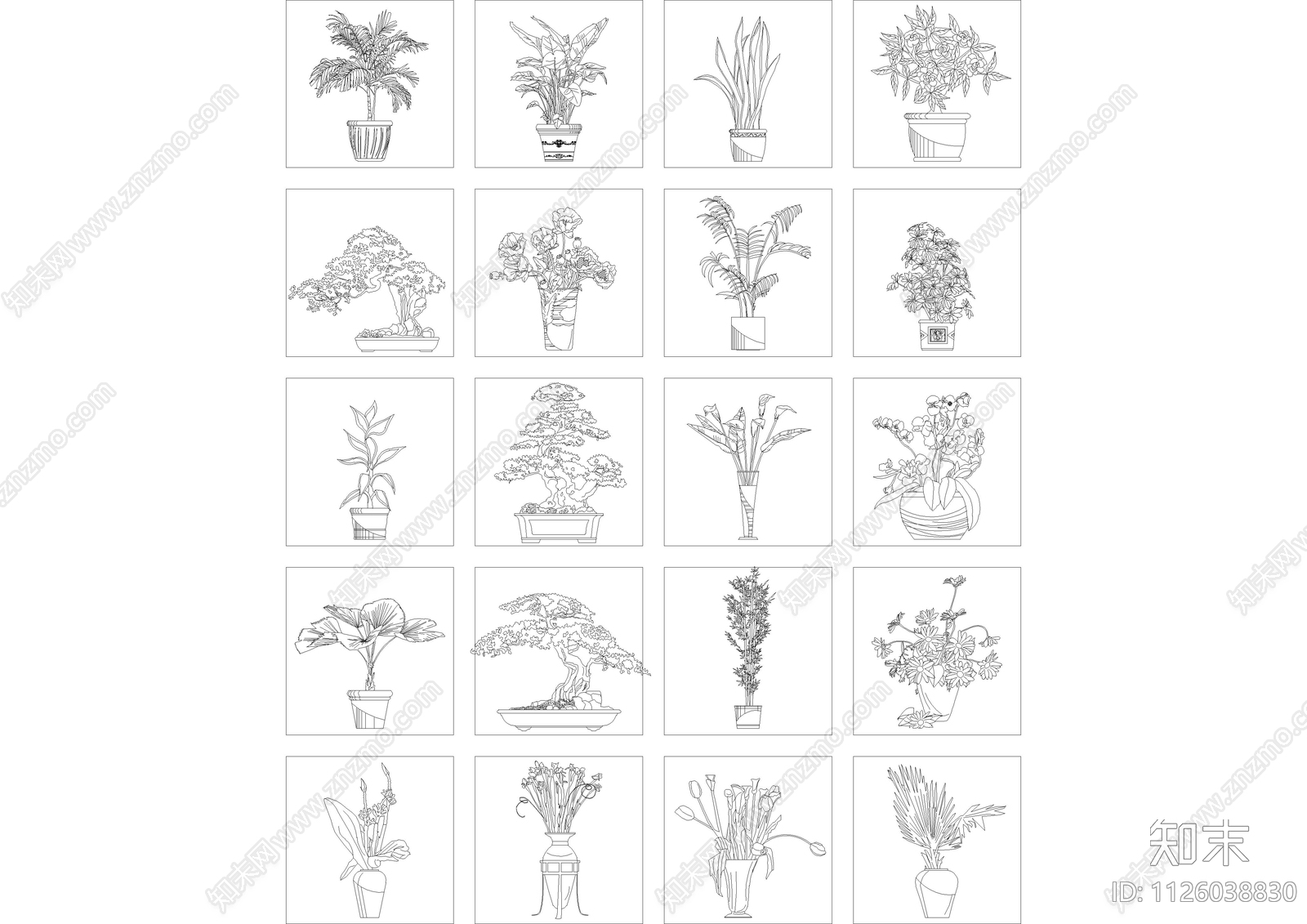 现代绿植立面图cad施工图cad施工图下载【ID:1126038830】