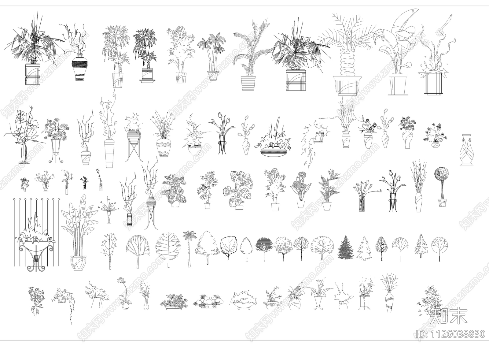 现代绿植立面图cad施工图施工图下载【ID:1126038830】