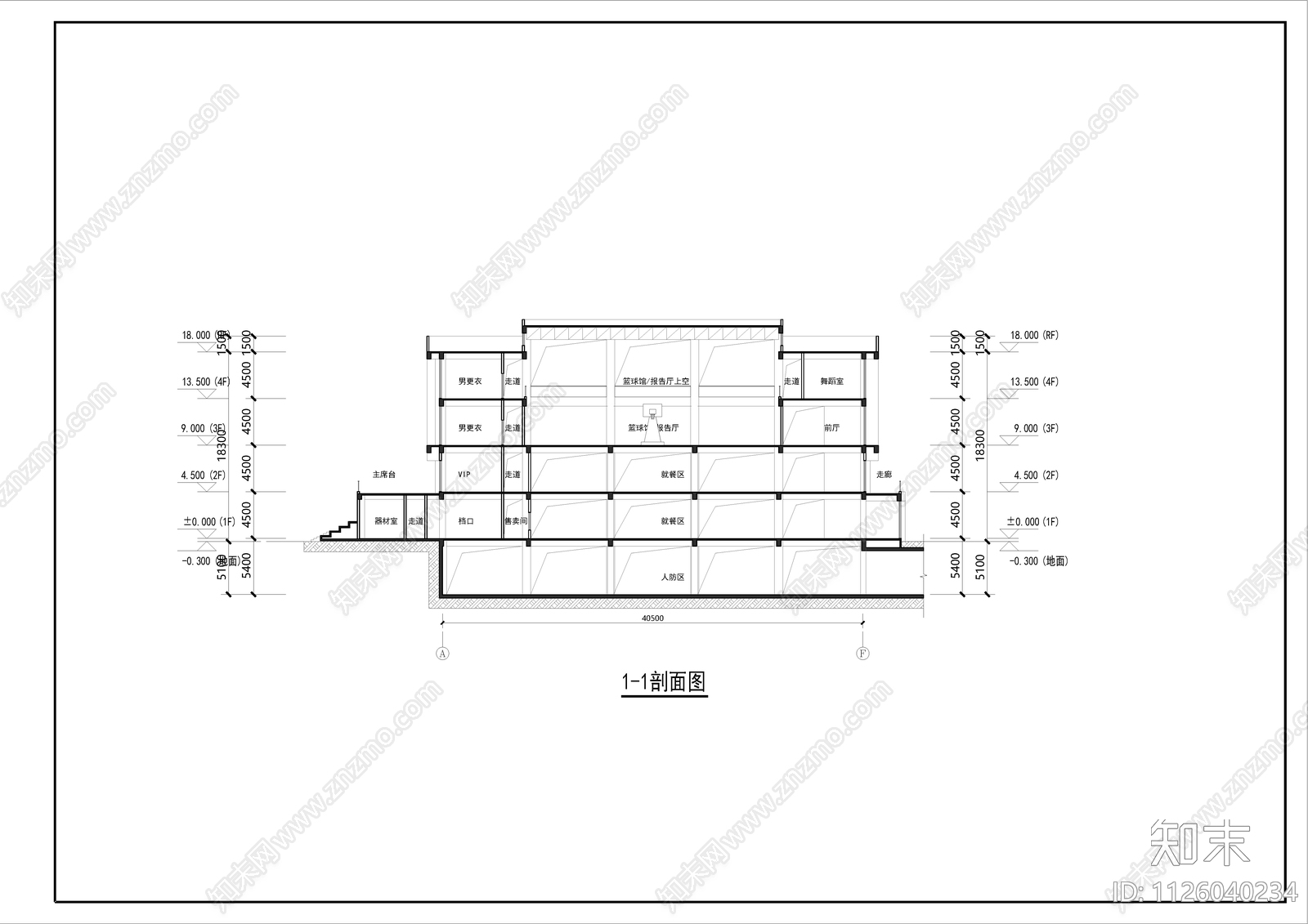 学校食堂体院馆平立剖面cad施工图下载【ID:1126040234】