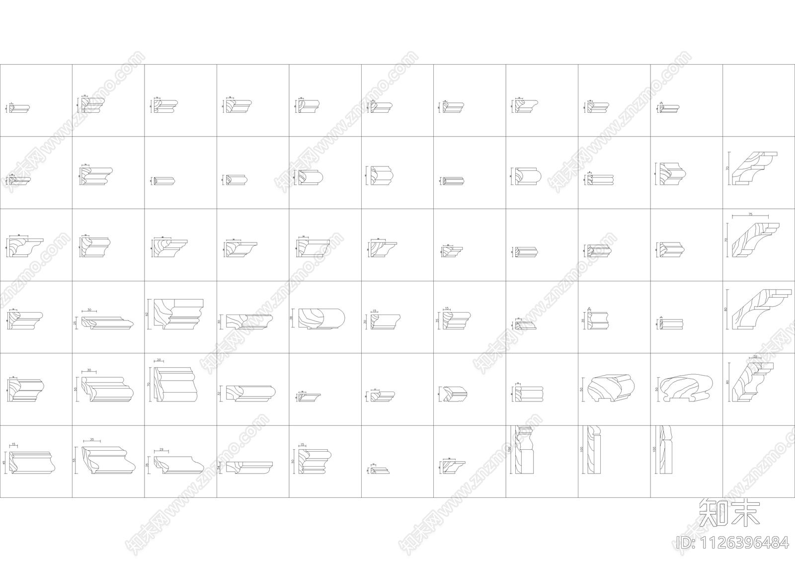 现代门套线天花角线剖面图cad图库施工图下载【ID:1126396484】
