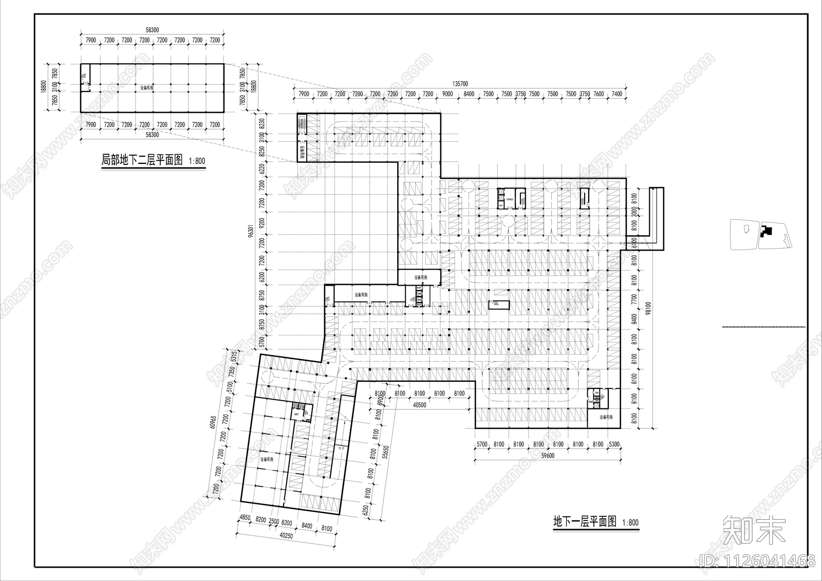 现代地下车库平面图施工图下载【ID:1126041468】