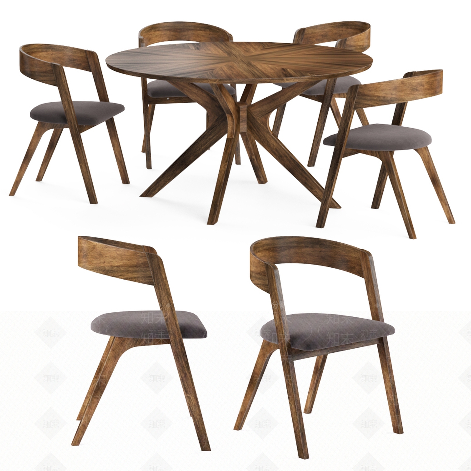现代圆形餐桌椅子3D模型下载【ID:1126051409】