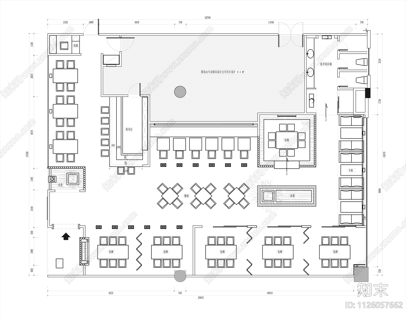 餐厅平面布置图cad施工图下载【ID:1126057662】