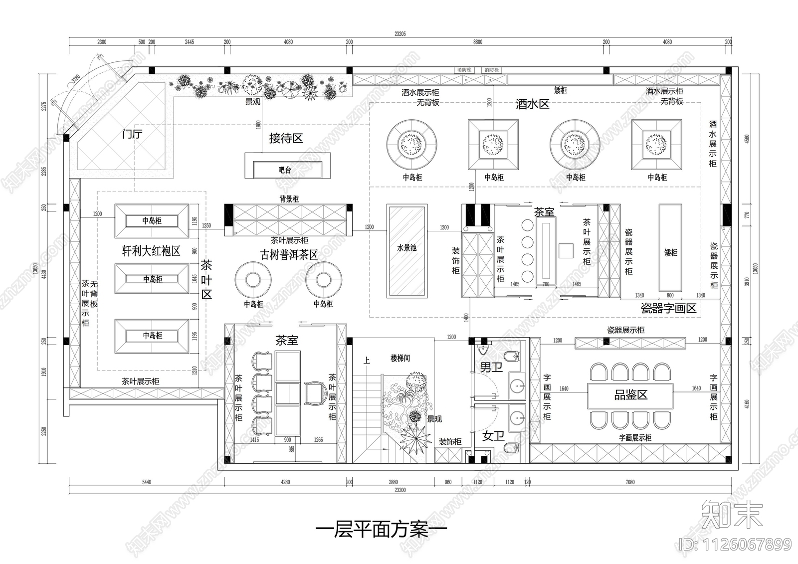 600m²茶楼设计平面图施工图下载【ID:1126067899】