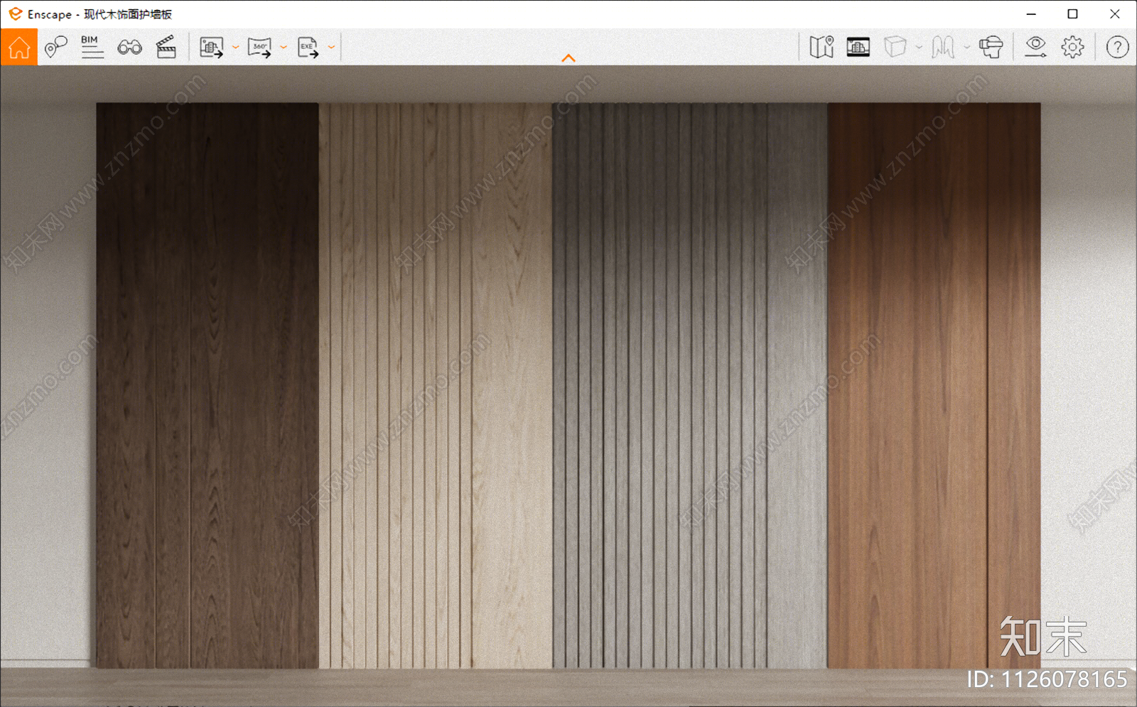 现代木饰面护墙板SU模型下载【ID:1126078165】