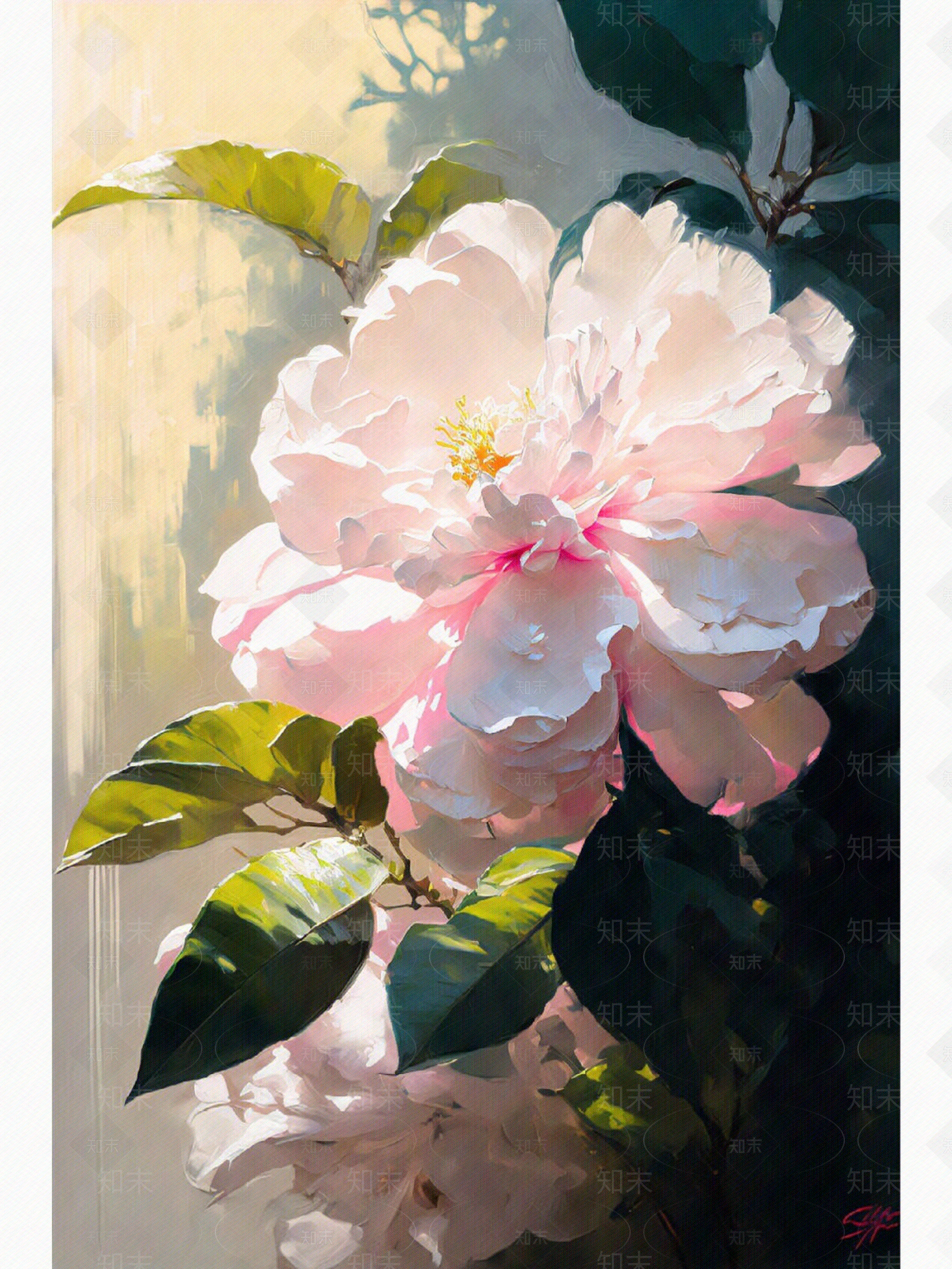 玉兰花植物油画装饰画贴图下载【ID:1126080460】