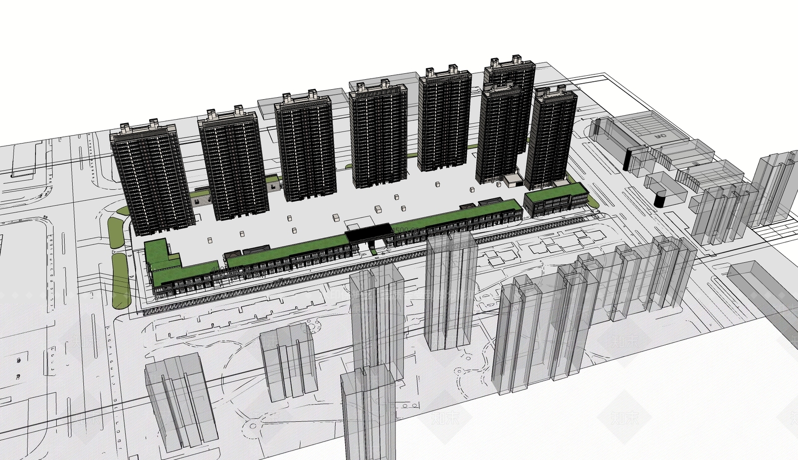 现代小区建筑SU模型下载【ID:1126085356】