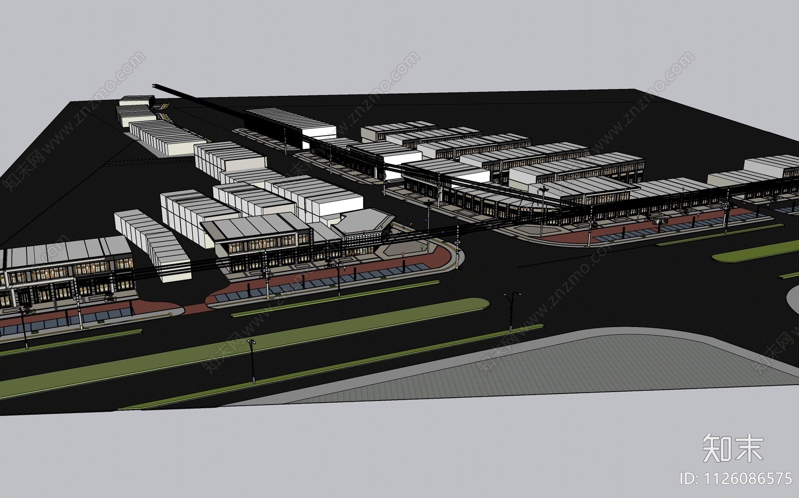 新中式商业街SU模型下载【ID:1126086575】