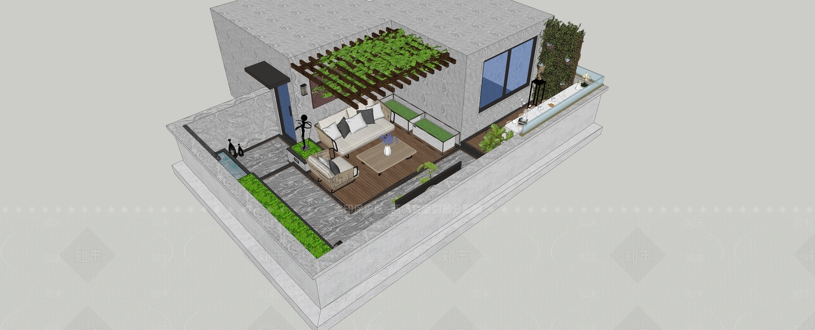 现代屋顶花园SU模型下载【ID:1126088530】