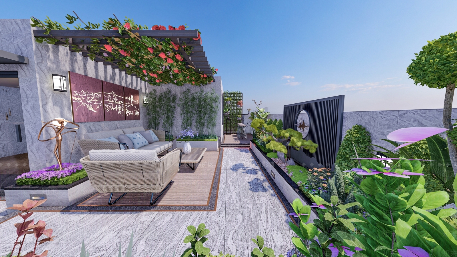 现代屋顶花园SU模型下载【ID:1126088530】