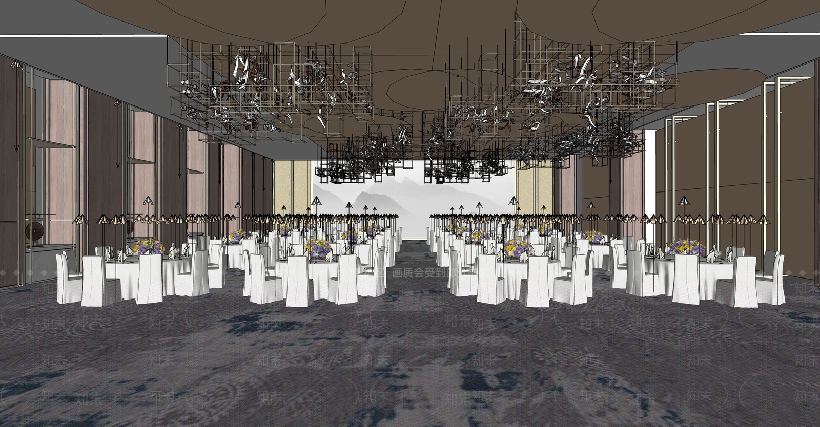 现代酒店宴会厅SU模型下载【ID:1126094213】
